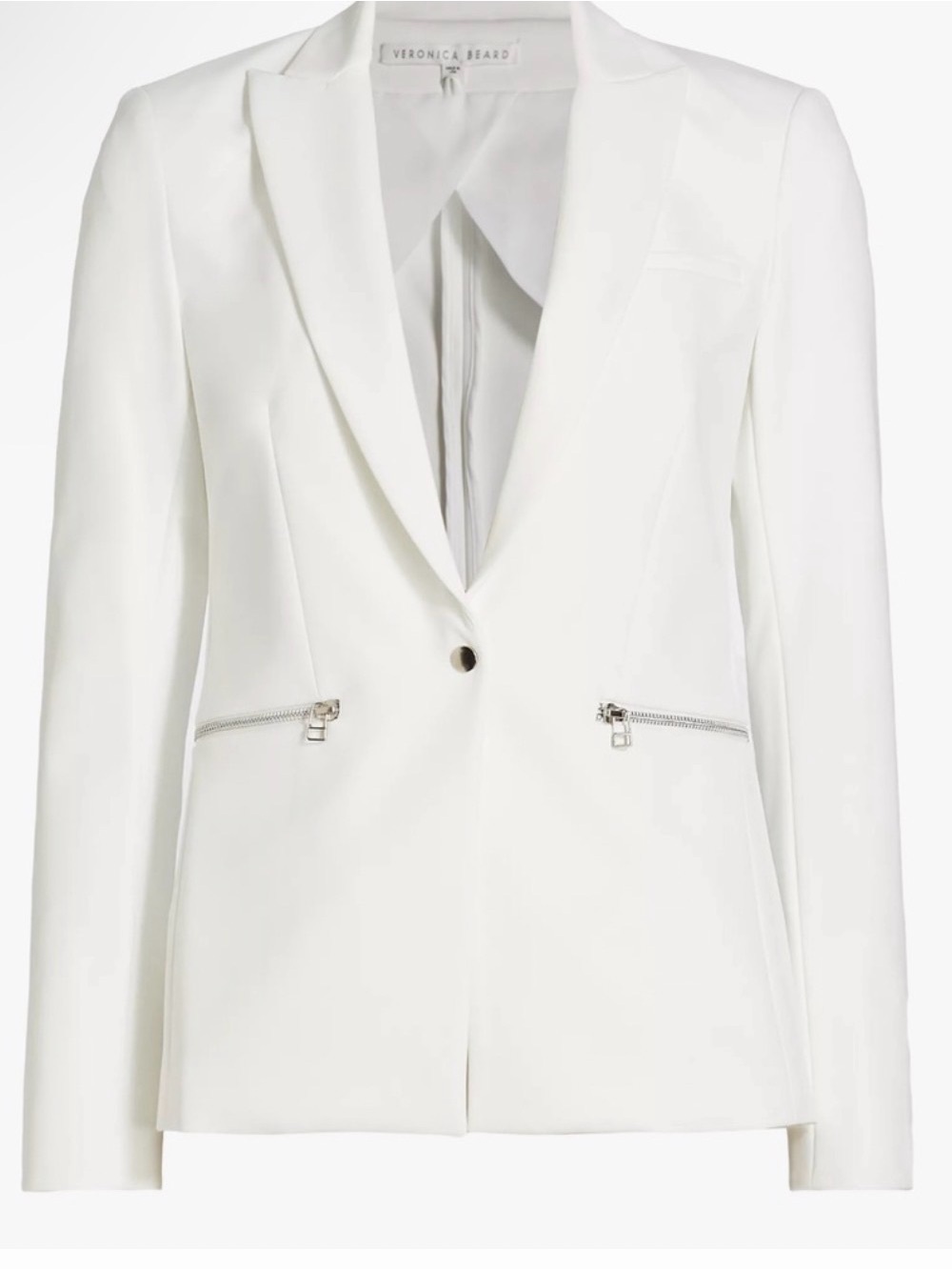 Veronica Beard White Single-Button Blazer with Silver Zips